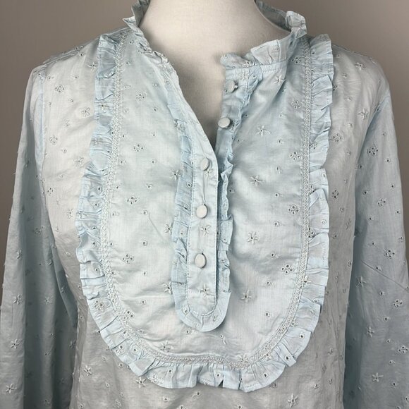 J Crew Eyelet Lace  Bib Long Sleeve Ruffle Top Sz M Prairie Victorian Romantic - Picture 3 of 13